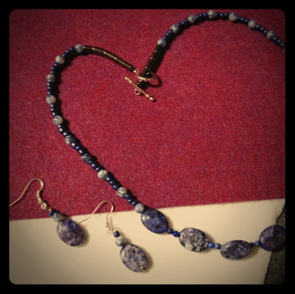 Elegant Blue glass bead necklace & earring set